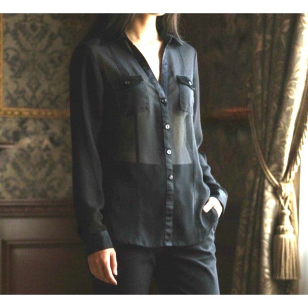 Vtg Cache Sheer Black Button Up Blouse Womens S Dark Romance Y2K Whimsy Goth